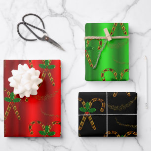 Hoja De Papel De Regalo Cañones de oro y Navidades Holly de lujo