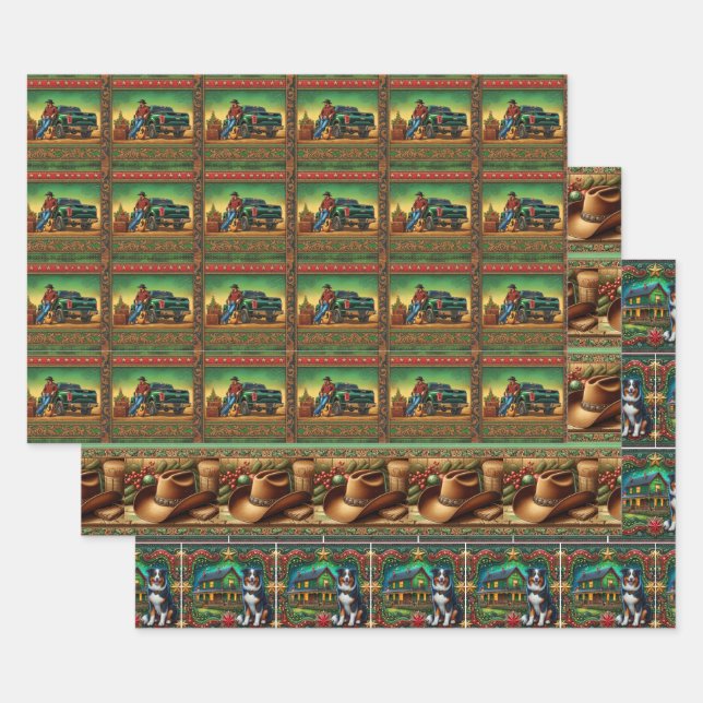 Hoja De Papel De Regalo Cantante de campo Cowboy Gorra Pastor australiano (Set)