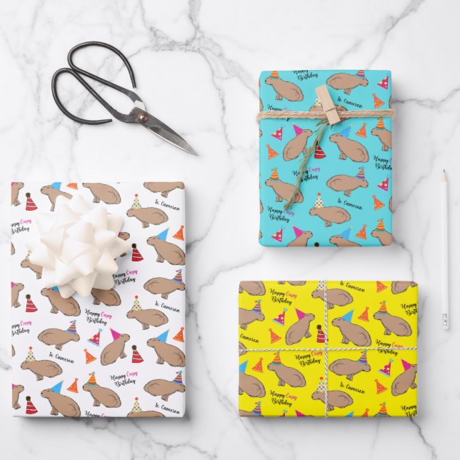 Hoja De Papel De Regalo Capibara Personalizado Cumpleaños Mano-Ilustrado (Anverso)