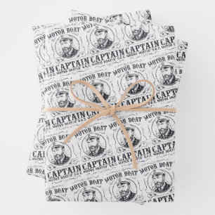 Hoja De Papel De Regalo Capitán de lancha motora divertido pontón en barco