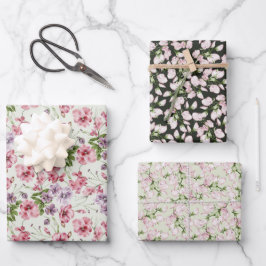 Hoja De Papel De Regalo Capullos de flores silvestres rosadas pastel