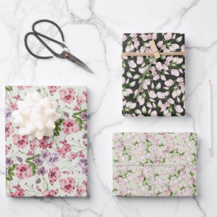 Hoja De Papel De Regalo Capullos de flores silvestres rosadas pastel