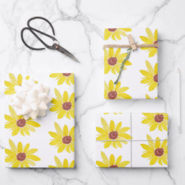 Hoja De Papel De Regalo Capullos de girasol acuarela Patrón pintado a mano