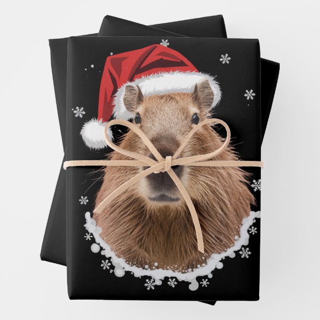 Hoja De Papel De Regalo Capybara Divertida Navidad  (In situ)