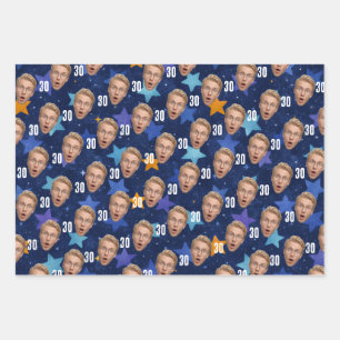 Hoja De Papel De Regalo Cara Divertida Foto Personalizada Azul Fiesta Envo