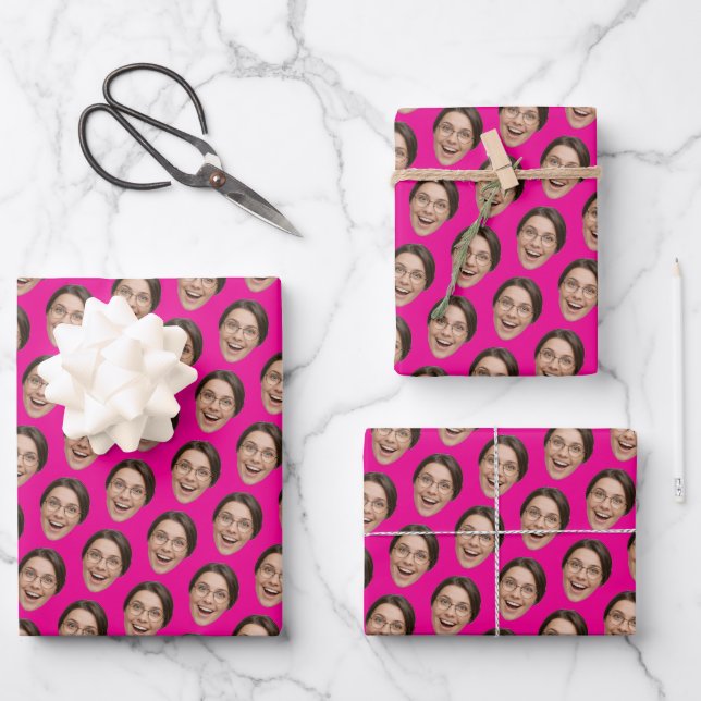 Hoja De Papel De Regalo Cara Divertida Rosa Cumpleaños Foto Personalizada (Anverso)
