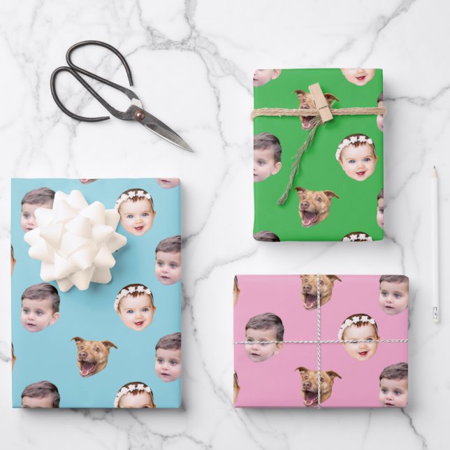 Hoja De Papel De Regalo Cara personalizado, regalo familiar único 3 fotos  (Anverso)