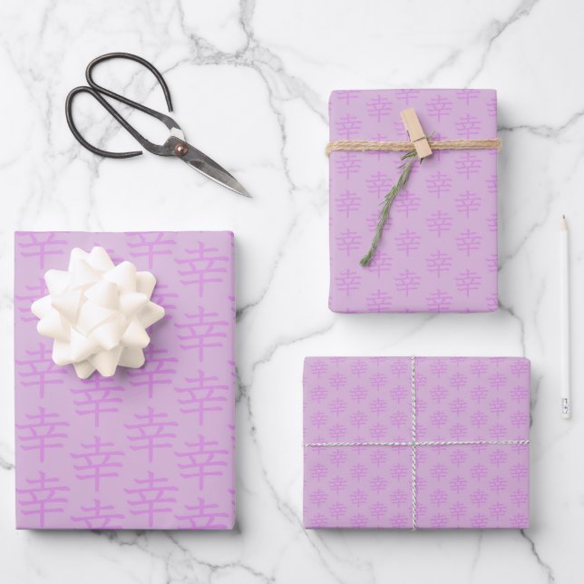 Hoja De Papel De Regalo Carácter japonés para la felicidad en tonos rosas (Anverso)