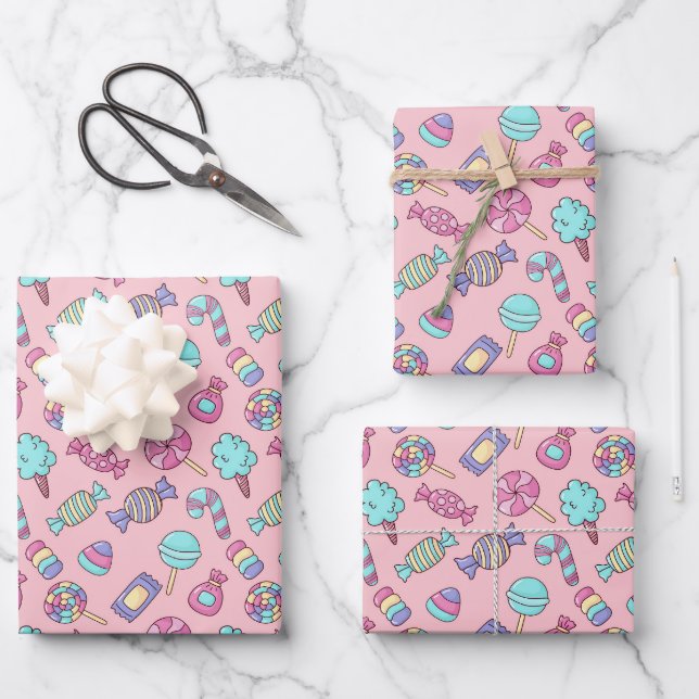 Hoja De Papel De Regalo Caramelos Rosa (Anverso)