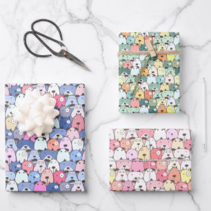 Hoja De Papel De Regalo Caras de perros y gatos Colorido Divertido Dibujos