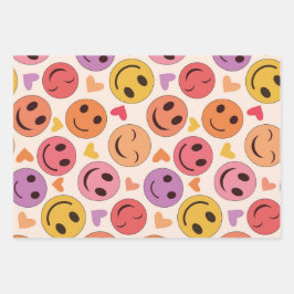Hoja De Papel De Regalo Caras felices sonrientes coloridas con corazones  