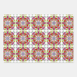 Hoja De Papel De Regalo Cardenales rojos y flores coloridas Cumpleaños