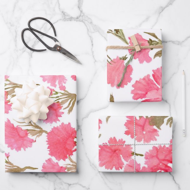 Hoja De Papel De Regalo Carnación Floral acuarela Elegante Día de la Madre (Anverso)