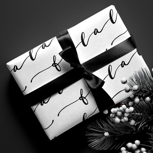 Hoja De Papel De Regalo Carol, Navidades de caligrafía blanca y negra de l (FA LA LA White & Black Calligraphy Christmas Carol Wrapping Paper Sheet)