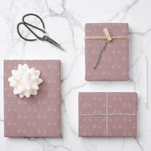Hoja De Papel De Regalo Carritos de Golf y Palos Tonal en Gris Polvo Rosa