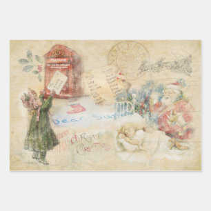 Hoja De Papel De Regalo Carta a la Navidad Santa Vintage