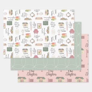 Hoja De Papel De Regalo Casa Calentando artículos de la casa envolviendo h