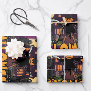 Hoja De Papel De Regalo Casa de calabaza asustada, Halloween