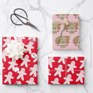 Hoja De Papel De Regalo Casa de Hombre de Pan de Jengibre Navidad Copos de