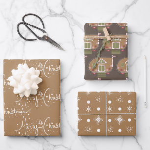 Hoja De Papel De Regalo Casa de Pan de Jengibre Copos de Nieve de Navidad 