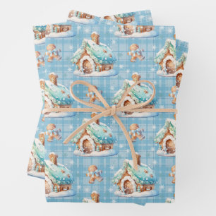 Hoja De Papel De Regalo Casa de pan de jengibre Nieve Gingpanes bebé