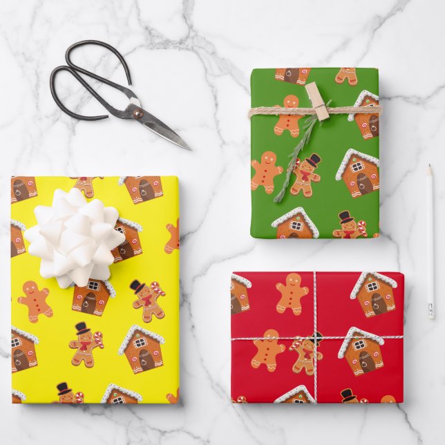Hoja De Papel De Regalo Casa de pan de jengibre y Navidades hombres (Anverso)