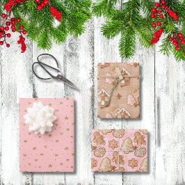 Hoja De Papel De Regalo Casas Árboles Estrellas Corazones Rosa Hombres de 