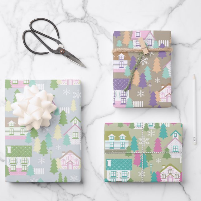 Hoja De Papel De Regalo Casas de navidades (Anverso)