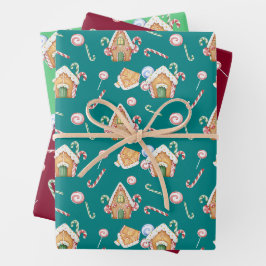 Hoja De Papel De Regalo Casas de pan de jengibre y canes de caña