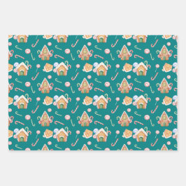 Hoja De Papel De Regalo Casas de pan de jengibre y canes de caña