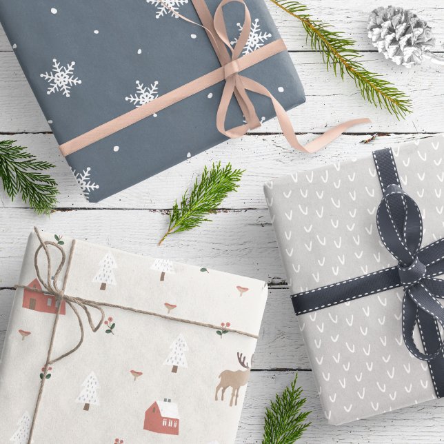 Hoja De Papel De Regalo Casas nevadas neutras grises modernas (Subido por el creador)