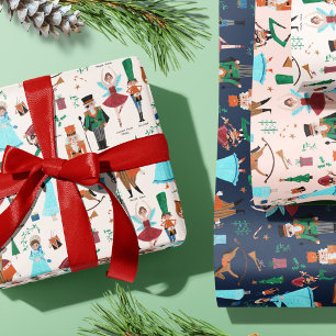 Hoja De Papel De Regalo Cascanueces de Navidad ballet rosa azul ecru