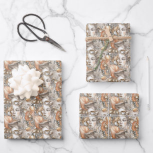Hoja De Papel De Regalo cáscaras de ostión adorables de cabeza de sirena p