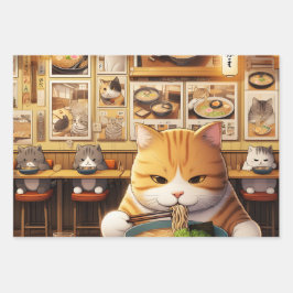 Hoja De Papel De Regalo Cat Eating Ramen v1