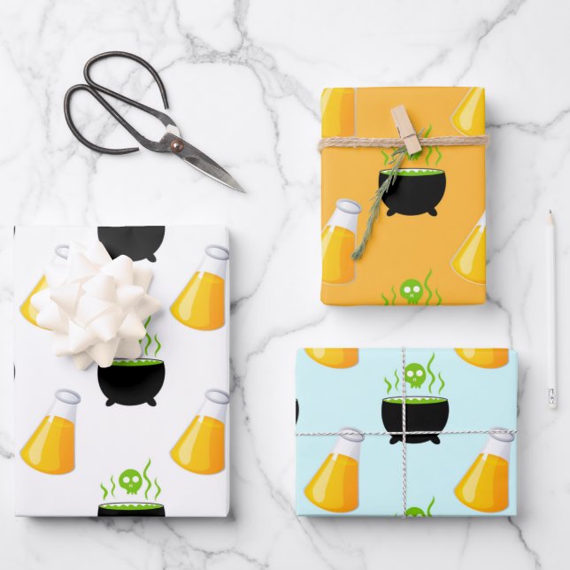 Hoja De Papel De Regalo Cauldron Mágica Potion Skull Halloween (Anverso)