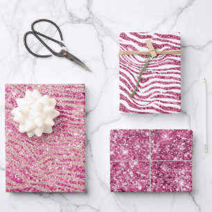 Hoja De Papel De Regalo Cebra de Purpurina Girly Pink y Rubor