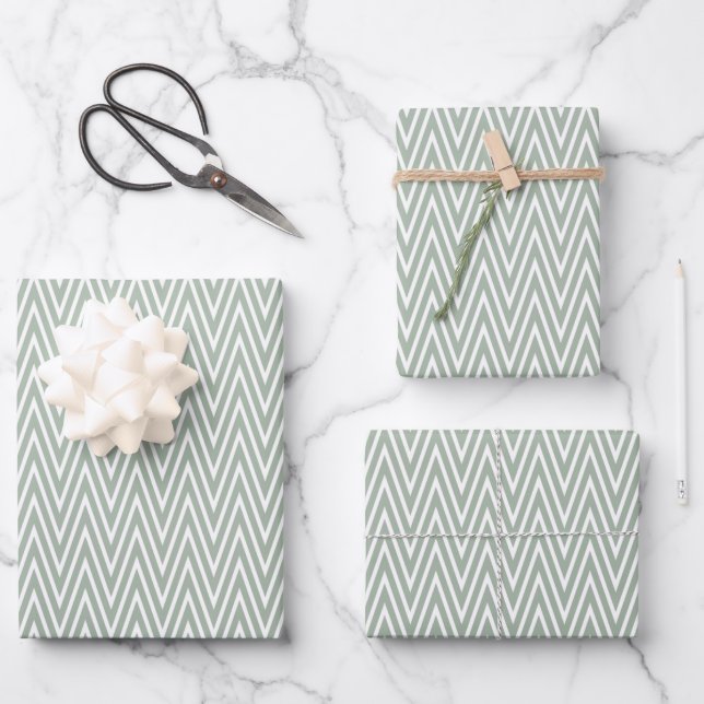 Hoja De Papel De Regalo Celadon Green Zigzag (Anverso)