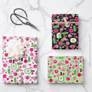Hoja De Papel De Regalo Celebración de Dinks y Drinks Rosado Verde de Pick