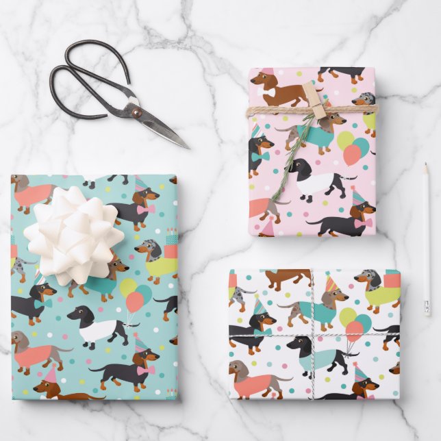 Hoja De Papel De Regalo Celebración de la fiesta de cumpleaños de Dachshun (Anverso)