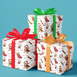 Hoja De Papel De Regalo Celebración de Navidad con patrón de Yorkie Negro