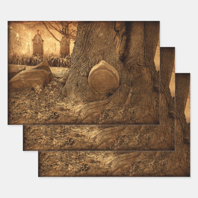 Hoja De Papel De Regalo Cementerio Gótico Tombstones Textura Occidental (Set)