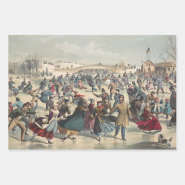 Hoja De Papel De Regalo Central Park, invierno. El estanque para patinar. 