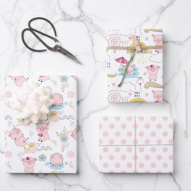 Hoja De Papel De Regalo Cerditos cortos (Anverso)