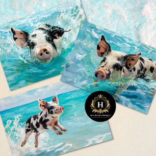 Hoja De Papel De Regalo Cerdo de Playa Decoupage de Natación