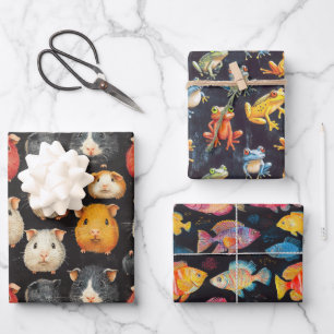 Hoja De Papel De Regalo Cerdo, rana y pez Chalk dibujando regalo