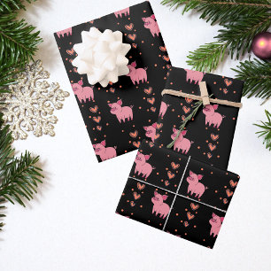 Hoja De Papel De Regalo Cerdo y corazón divertidos niños animales adorable