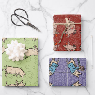 Hoja De Papel De Regalo Cerdos bailando con danza de cerdos antiguos Jig