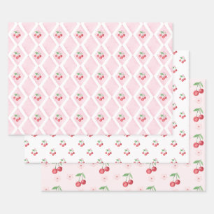 Hoja De Papel De Regalo Cereza en lo Alto Acuarela Rosa coqueta Baby showe
