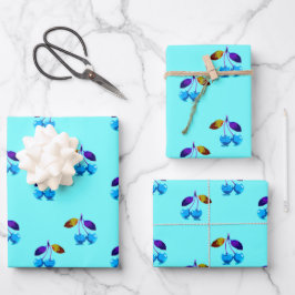 Hoja De Papel De Regalo Cerezas azules brillantes