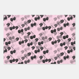 Hoja De Papel De Regalo Cerezas rosas y verdes sobre